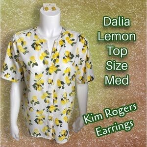 Dalia Lemon Button Down Top Size Medium with Kim Rogers Dangle Earrings
